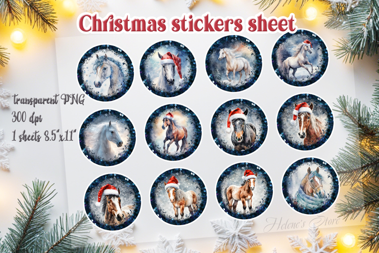 Christmas farm printables stickers sheet |Cute winter horses