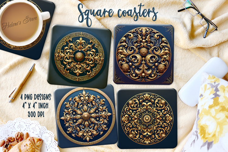 Vintage Christmas round pattern square coaster sublimation