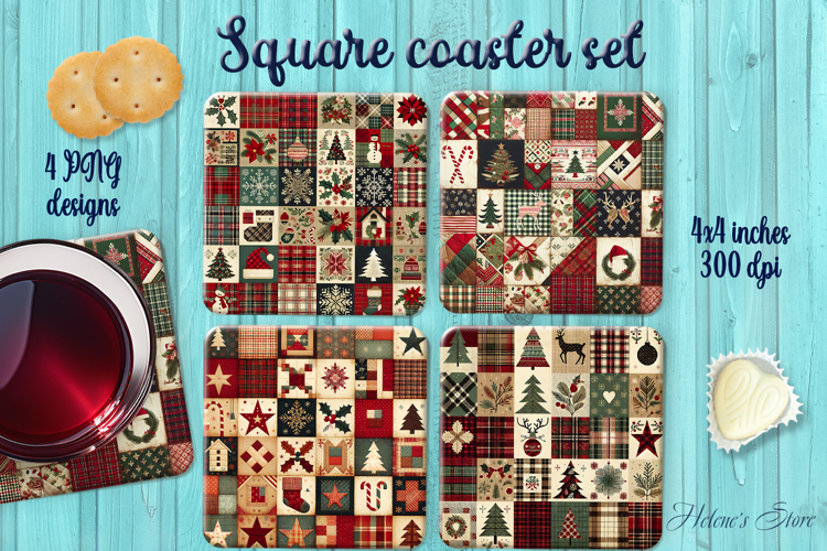 Rustic Christmas Patchwork square coasters wrap sublimation
