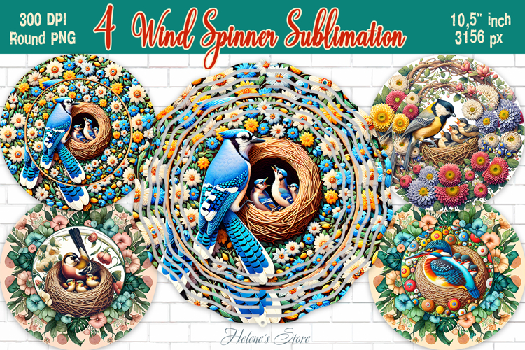 Spring designs Wind Spinner wrap sublimation | Cute bird png