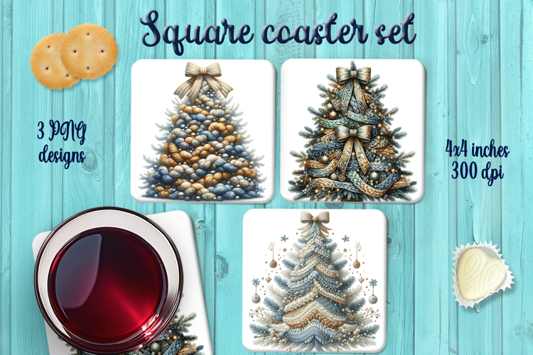 Christmas tree square coasters wrap sublimation designs png