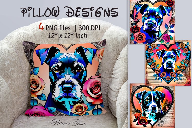 Lover dog pillow design |Valentines heart dogs sublimation example image 1