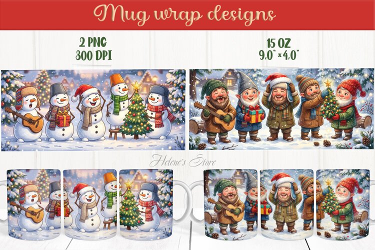 Christmas mug wrap png| Cute snowmen mug sublimation designs example image 1