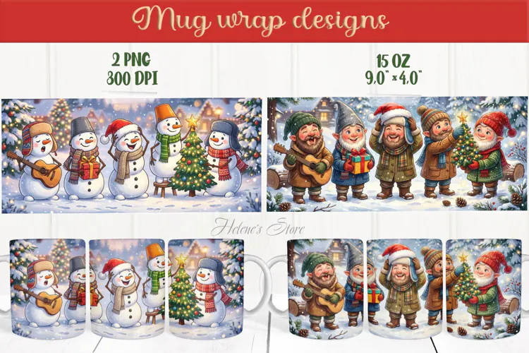 Christmas mug wrap png| Cute snowmen mug sublimation designs