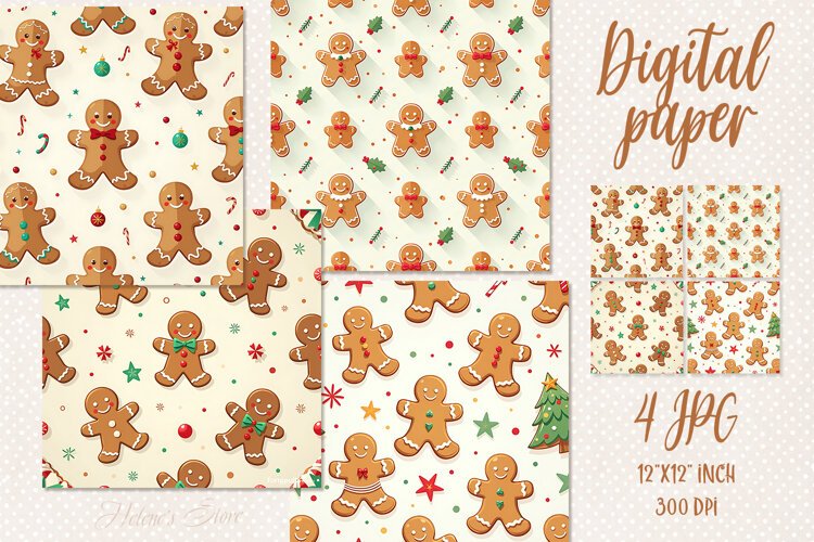 Christmas Gingerbread Man Pattern digital paper scrapbooking example image 1