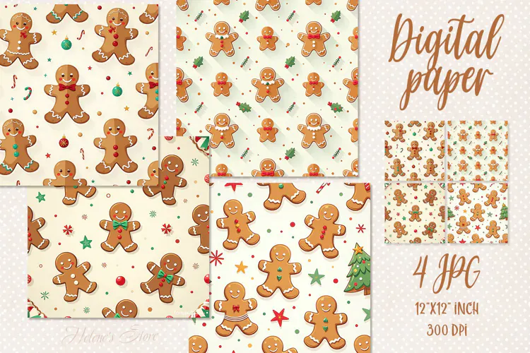 Christmas Gingerbread Man Pattern digital paper scrapbooking