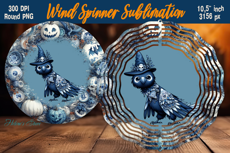 Cute Halloween raven Wind Spinner Sublimation | Funny crow