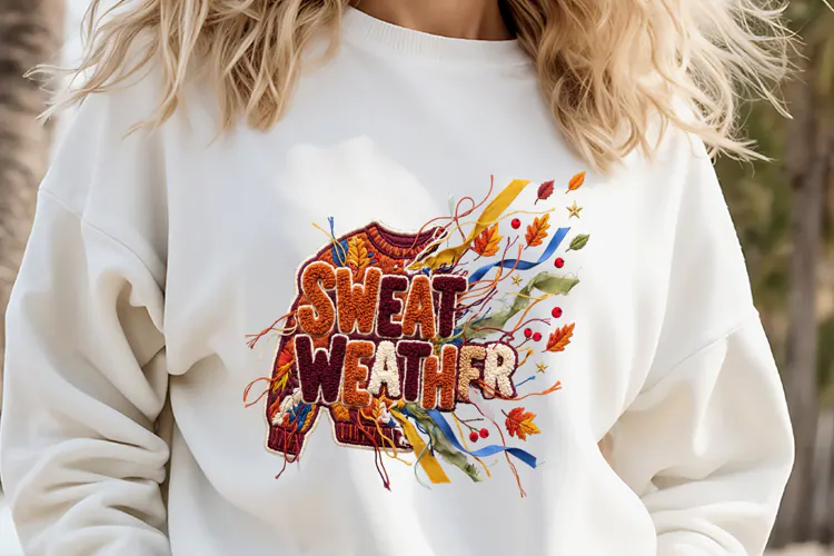 Sweater Weather Chenille Embroidered Patch Puffy Autumn PNG