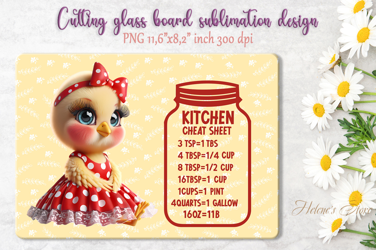 Cute chicken housewife cutting board sublimation design png
