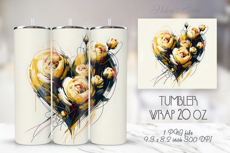 Floral heart tumblers sublimation |Roses Tumbler wrap design