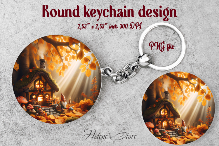 Cute garden gnome and cozy home round keychain design png