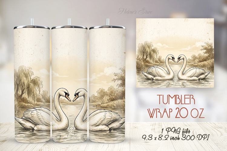 Vintage pair of white swans straight tumbler 20oz wrap desig