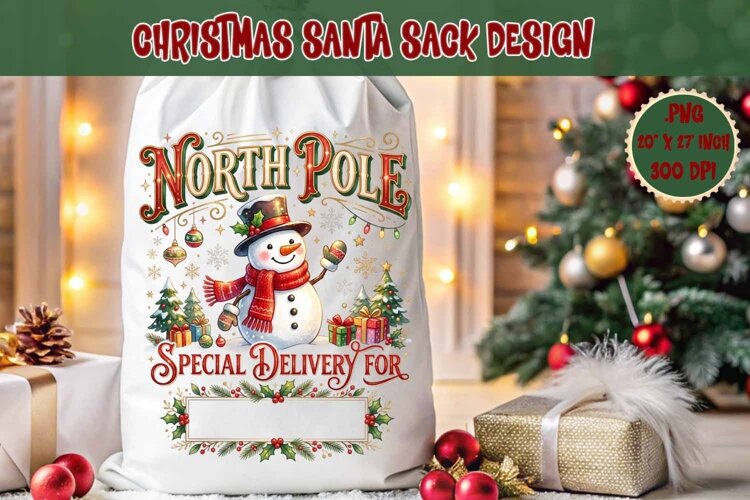 Christmas Santa Sack sublimation design | Christmas Gift Bag example image 1