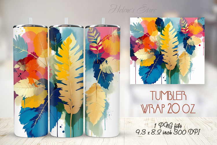 Golden leaves straight tumbler 20oz wrap sublimation design