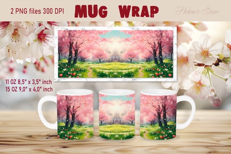 Spring blossom mug wrap sublimation | Spring garden mug example image 1