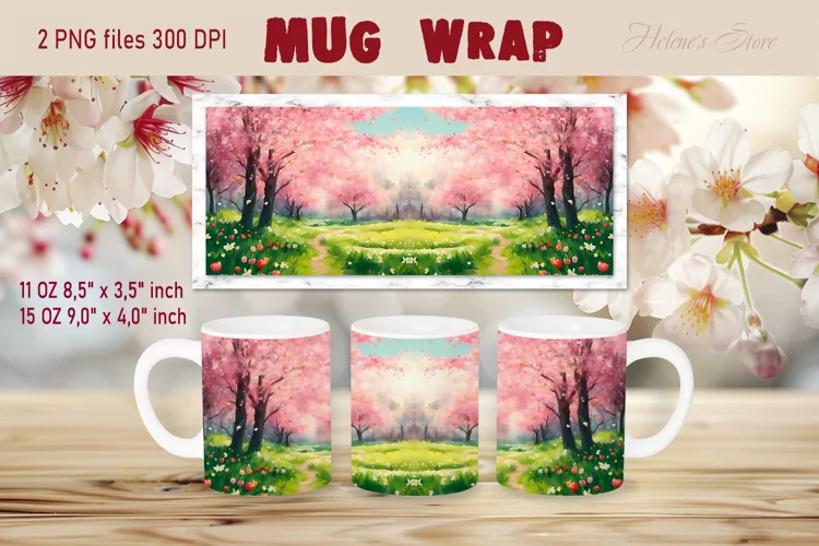Spring blossom mug wrap sublimation | Spring garden mug