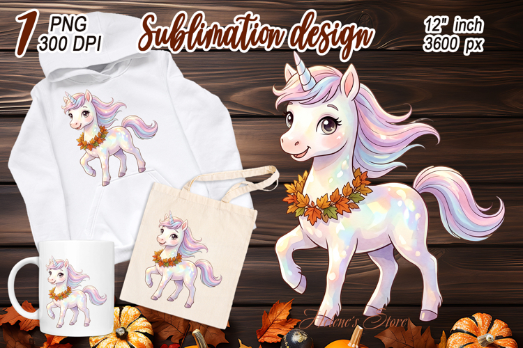 Cute Autumn Unicorn sublimation design| Fantasy fall clipart