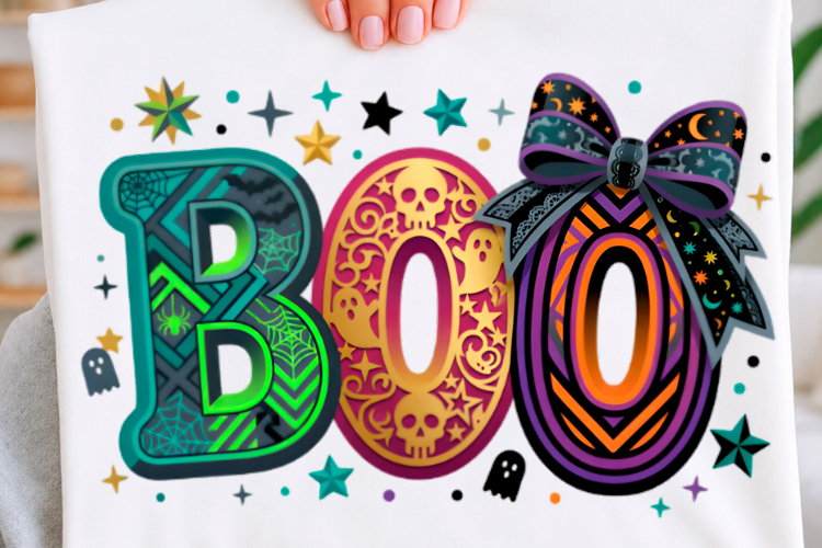 Preppy Boo Halloween Bow T-shirt Png