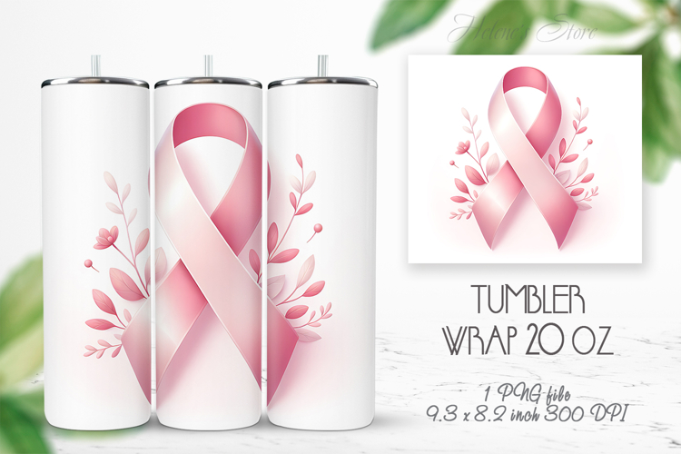 Breast cancer awareness ribbon tumbler 20oz wrap sublimation