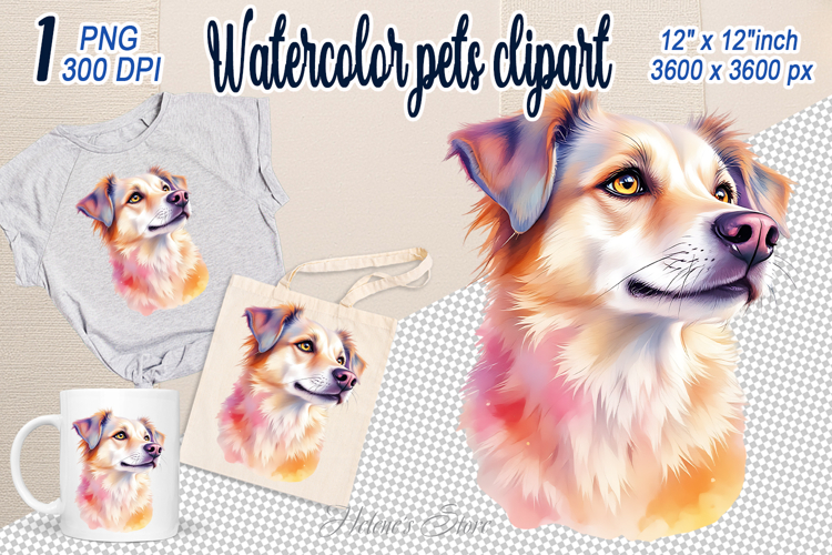 Cute watercolor dog clipart | Colorful dog design png