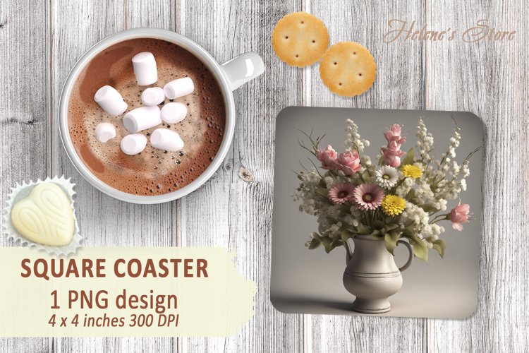 Flower bouquet square Coaster sublimation | Coaster square