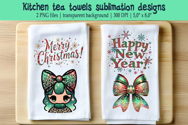 Christmas Coquette bows sublimation kitchen tea towel png