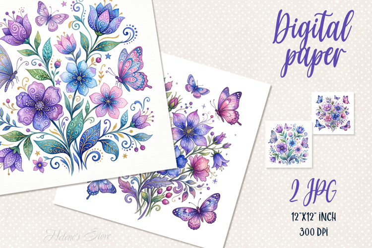Whimsical flowers digital papers jpeg |Floral Scrap booking