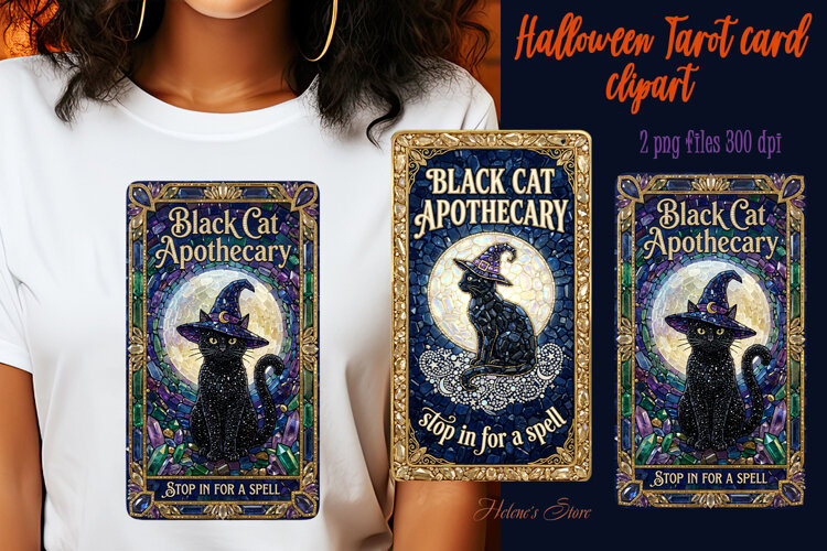 Black Cat Apothecary sublimation design| Tarot card clipart example image 1