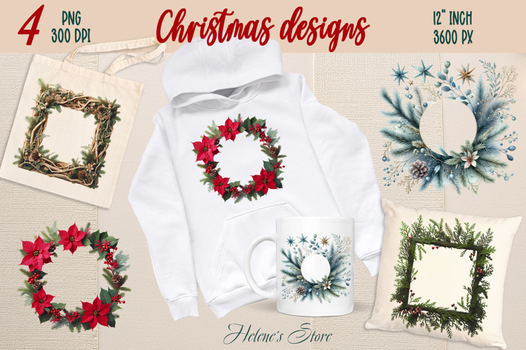 Watercolor Christmas frame clipart | Add your text or photo