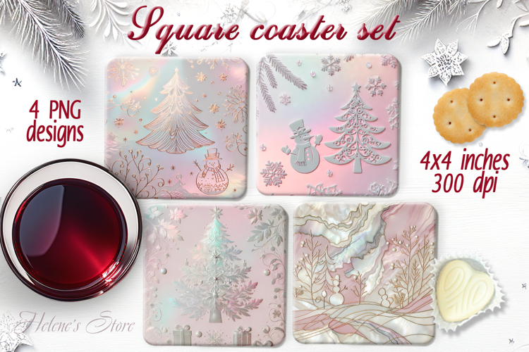 Silver Christmas tree square coaster sublimation designs png