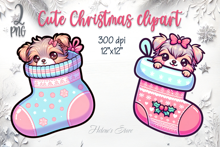 Christmas cute dogs in socks clipart| Winter t shirt designs