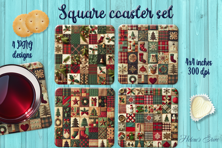 Rustic Christmas Patchwork square coasters wrap sublimation