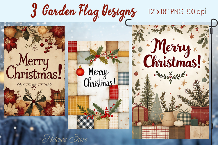 Merry Christmas Patchwork Garden Flag Sublimation design png