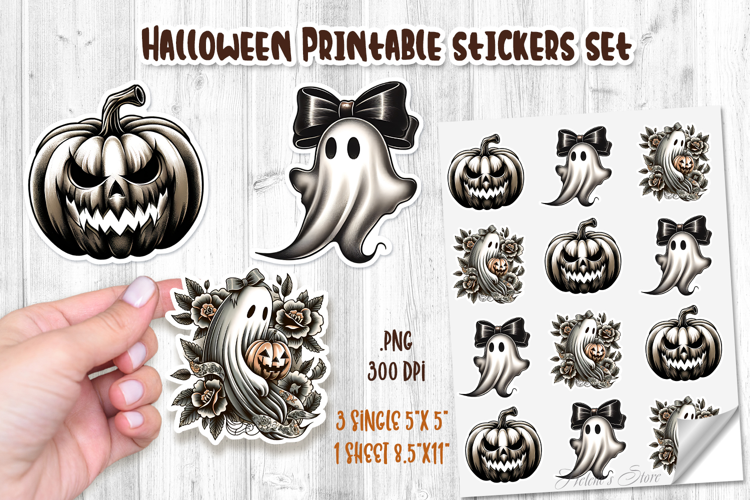 Halloween Ghost Stickers Printable design | Cute Spooky PNG