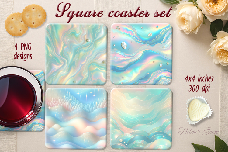 Pastel blue abstract square coaster sublimation png