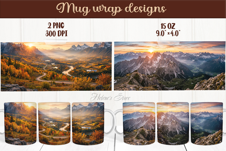 Mountains mug wrap sublimation | Mountains camping mug wrap