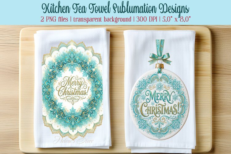 Merry Christmas kitchen tea towel sublimation designs png example image 1