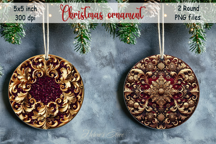 Christmas vintage round ornament sublimation designs PNG