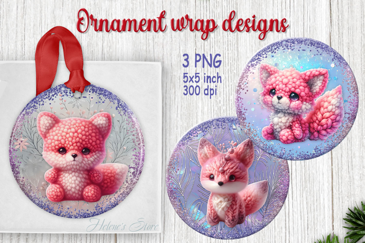 Christmas fox round ornament designs| Pink forest animals
