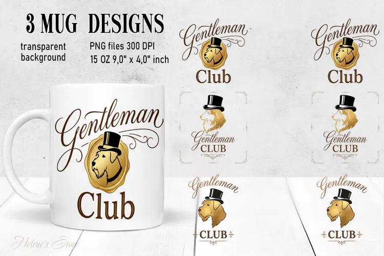 Gentlemen Club Dog mug wrap sublimation 15 oz |British Style