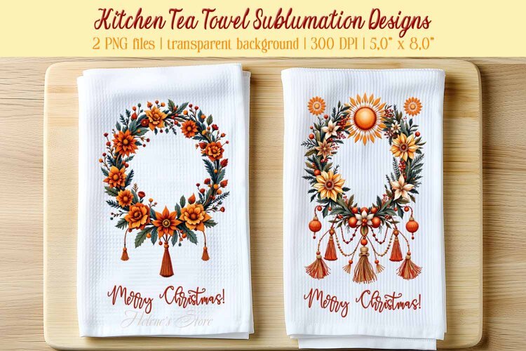 Christmas boho sublimation kitchen tea towel png |Dish towel example image 1