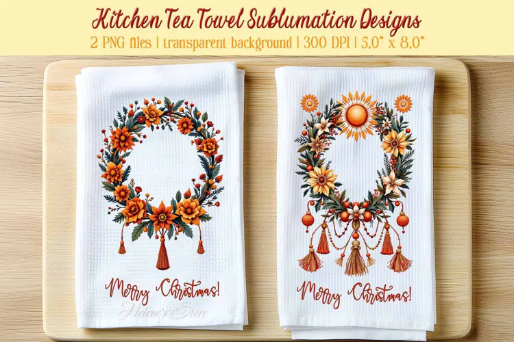 Christmas boho sublimation kitchen tea towel png |Dish towel