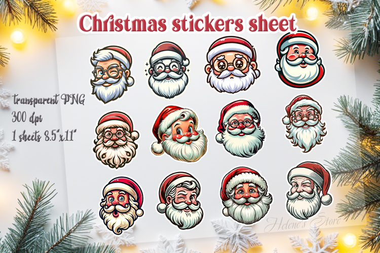 Christmas printables stickers sheet |Cute Santa Claus face