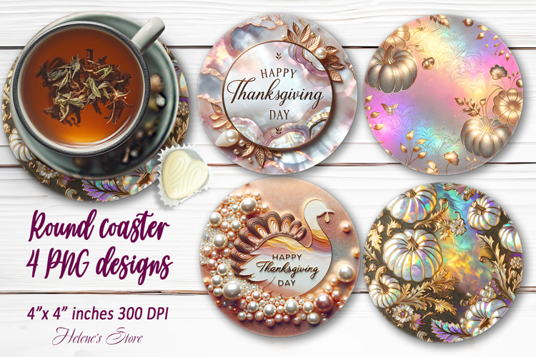 Happy Thanksgiving day round coaster sublimation designs