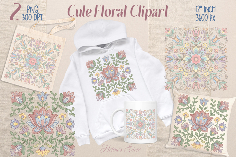 Pastel flower tiles sublimation design png | Floral clipart