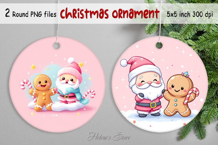 Santa Claus and Gingerbread man Christmas ornaments png example image 1