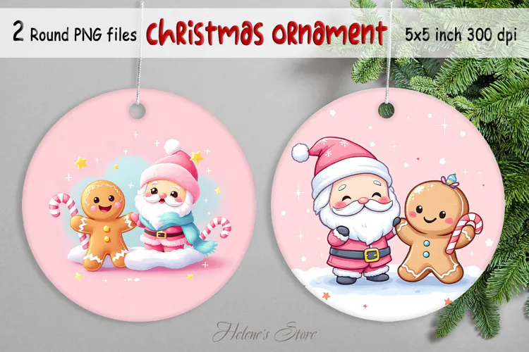 Santa Claus and Gingerbread man Christmas ornaments png