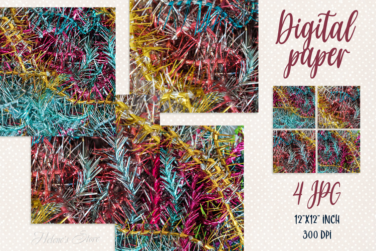 Christmas tree tinsel glitter digital papers | Scrap booking