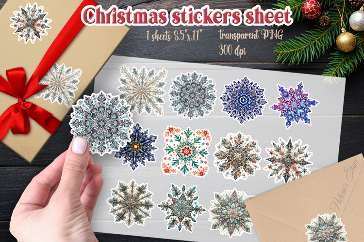 Christmas snowflakes printables stickers sheet|Snowflake png