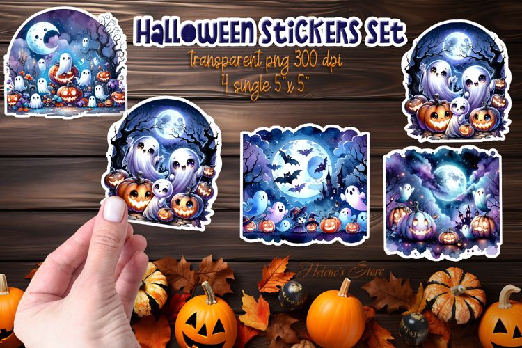 Halloween Ghost Stickers Printable design | Cute Spooky PNG